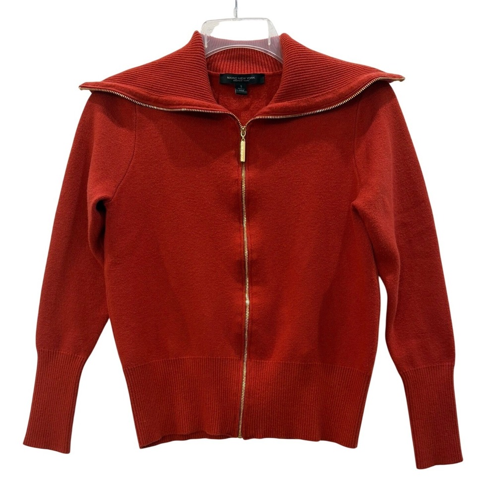 Marc New York Andrew Marc Red Full Zip Sweater Convertible Collar Ribbed Small